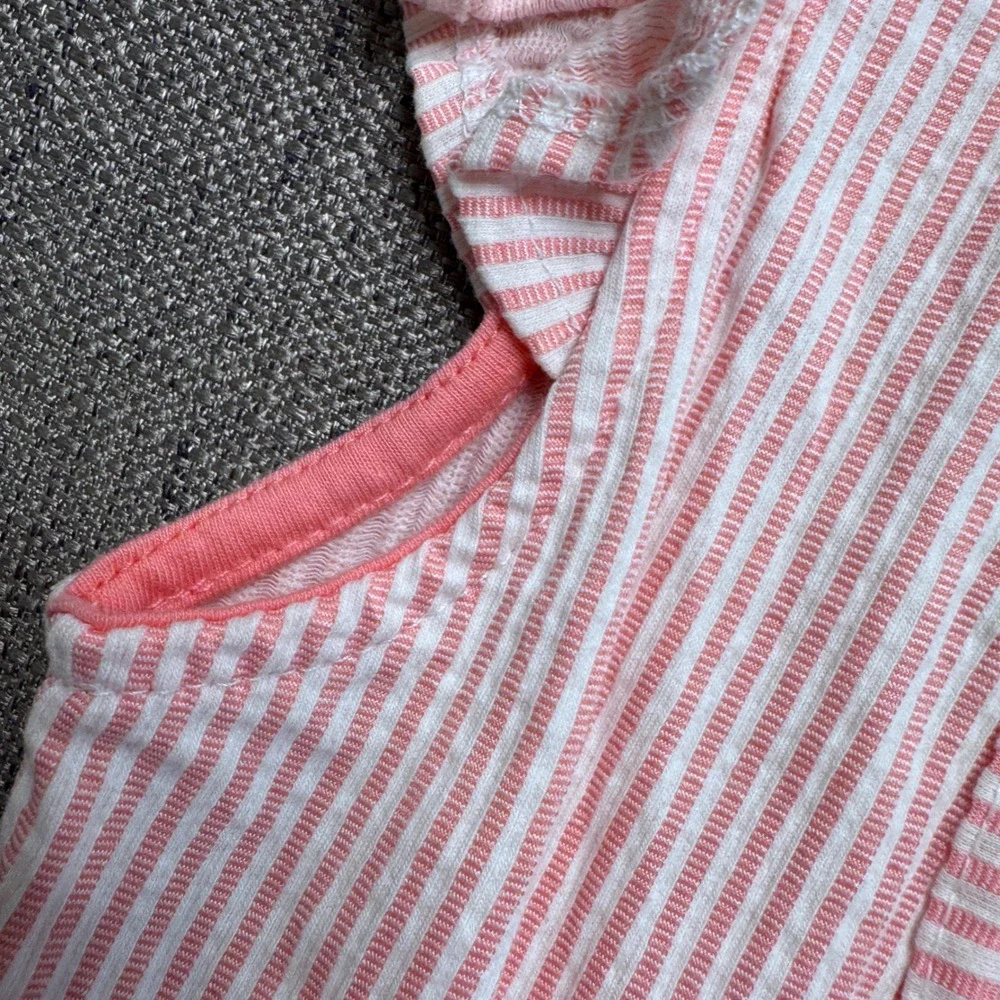Vince Camuto Girls Pink White Striped Ruffle Sleeve Romper Size 10